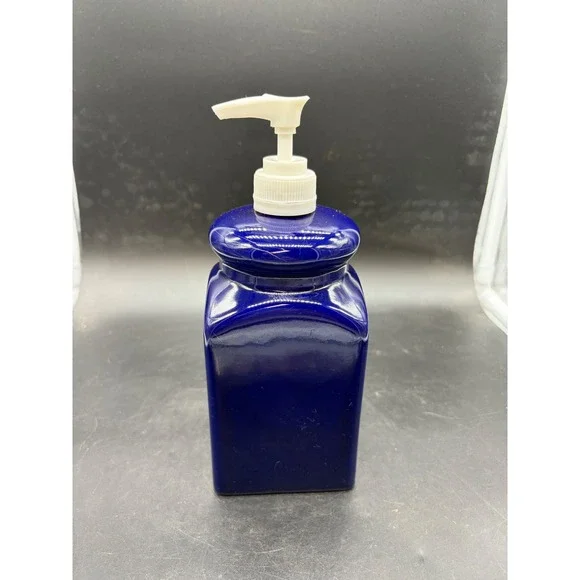 Cobalt Blue Ceramic Soap Dispenser Square Glossy Navy Lotion Pump Stoneware