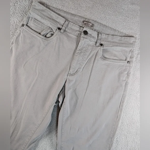 Hickey Freeman Men Grey 5 Pocket Straight Leg Stretch Cotton Pants 34x30