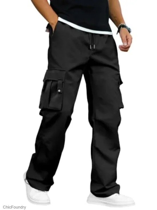 Men's Cargo Joggers Elastic Waist Drawstring Hem Hiking Sweatpants with Pockets