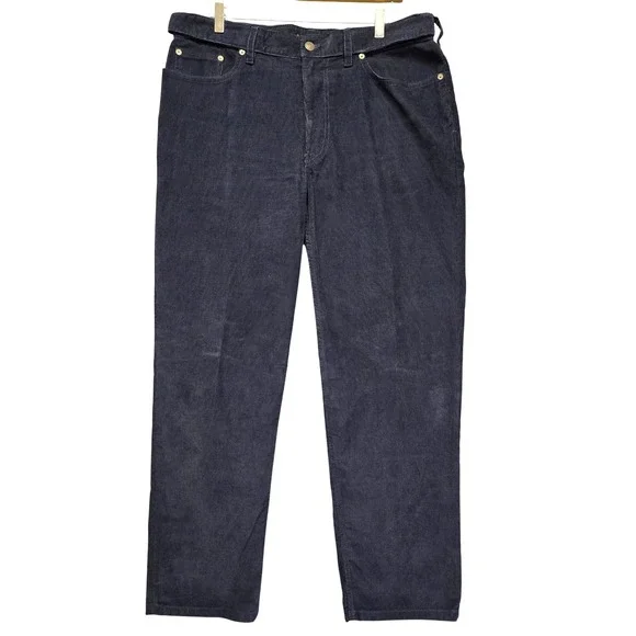 Lands' End‎ Mens Navy Blue Corduroy Pants Comfort Waist Traditional 5-Pocket 36