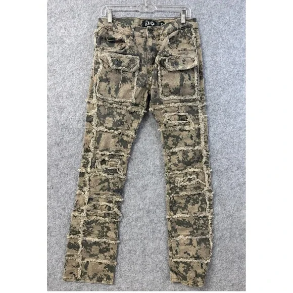 Another‎ Hype Piece AHP Mens Digital Camo Distressed Patchwork Cargo Pants Sz 32