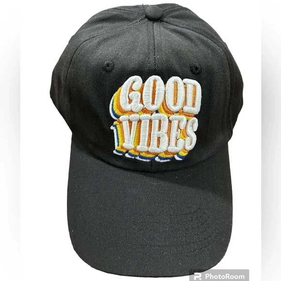 Good Vibes Embroidered Black Ball Cap Hat