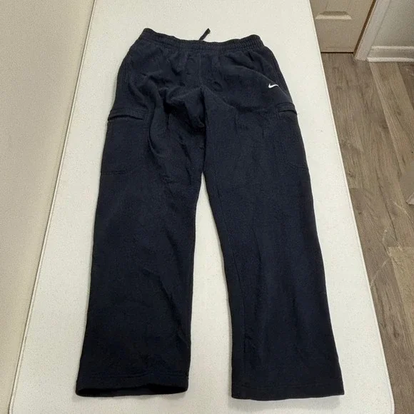 Nike Mens Fleece Cargo Sweatpants Navy Blue Straight Leg Swoosh Large 6157