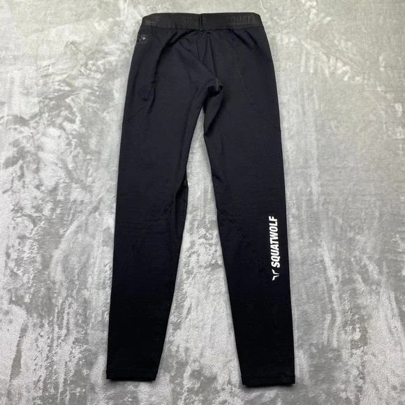 SQUATWOLF Black Athleisure Performance Leggings Logo Print Size M Grunge‎
