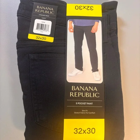 Banana Republic 5 Pocket‎ Slim Fit Pants Mens 32x30 Black Stretch NWT Casual