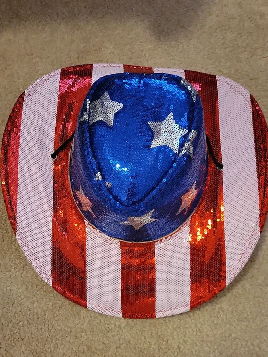 Sequin American Flag Cowboy Hat - Blue Stars & Red/White Stripes