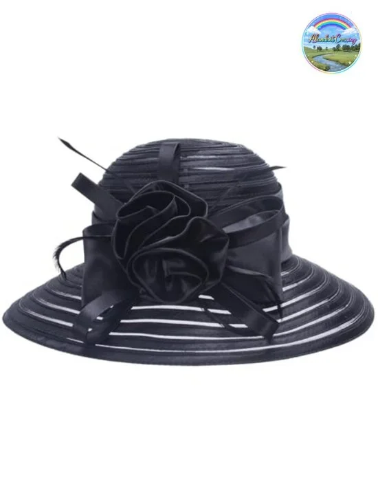 Polyester Satin Ribbon Sun Hat with Floral Pattern, Adjustable, Lightweight