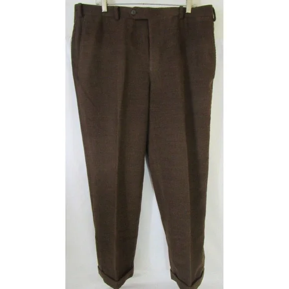 Samuelsohn‎ Wool Loro Piana Italy Polyester Blend Flat Front Brown Pant Sz 36/30