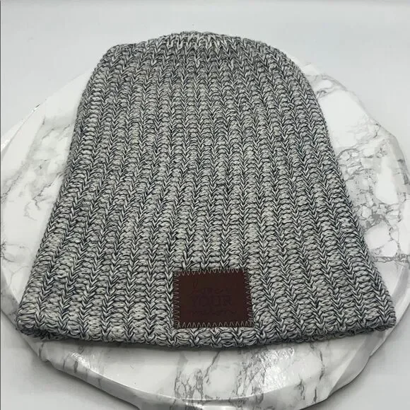 LOVE YOUR MELON Navy and White Marled Cotton Knit Slouchy Beanie-OS