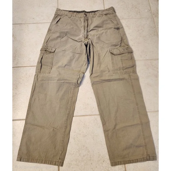 Wrangler Mens Cargo Pants‎ Khaki Tan Straight Leg 100% Cotton 34x32