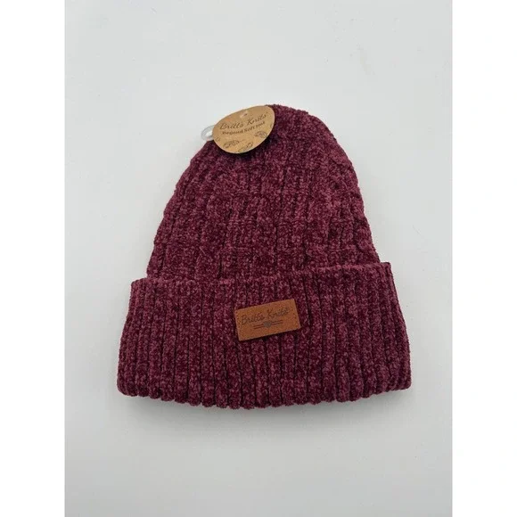 Britts Knits Beyond Soft Hat Burgundy Wine Chenille Ribbed Beanie NWT  Vintage