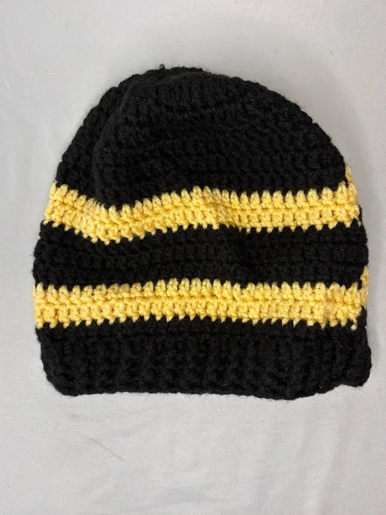 Black and Yellow Striped Crochet Beanie