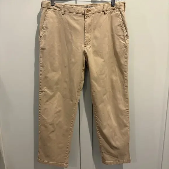 Izod Saltwater Chino Men Size 34x28 (Tag 36x30) Tan Khaki Pants Straight Stretch