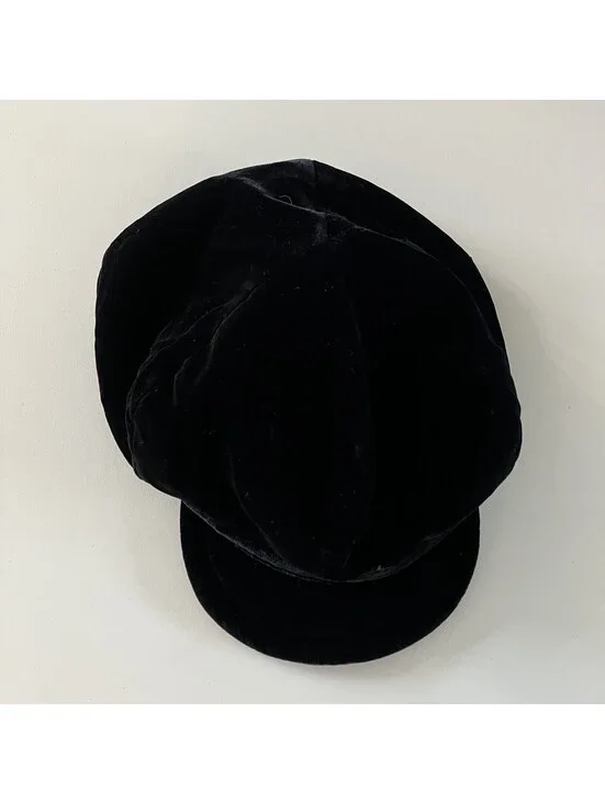 VTG Y2K Liz Claiborne NEWSBOY CABBIE Black Velvet Hat Cap Womens French Villager