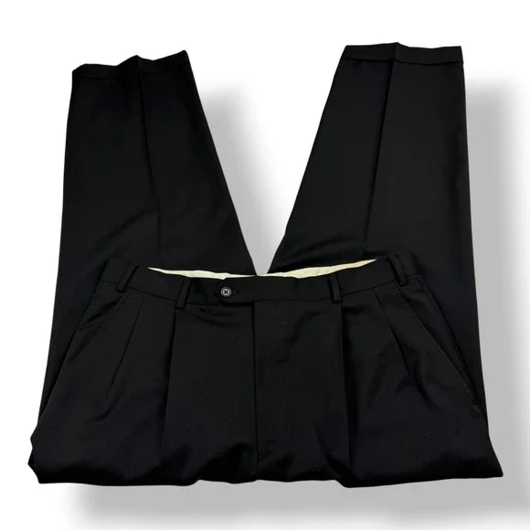 Caracciolo Napoli Mens Black‎ 100% Wool Pleated Cuffed Dress Pants Size 36 Italy