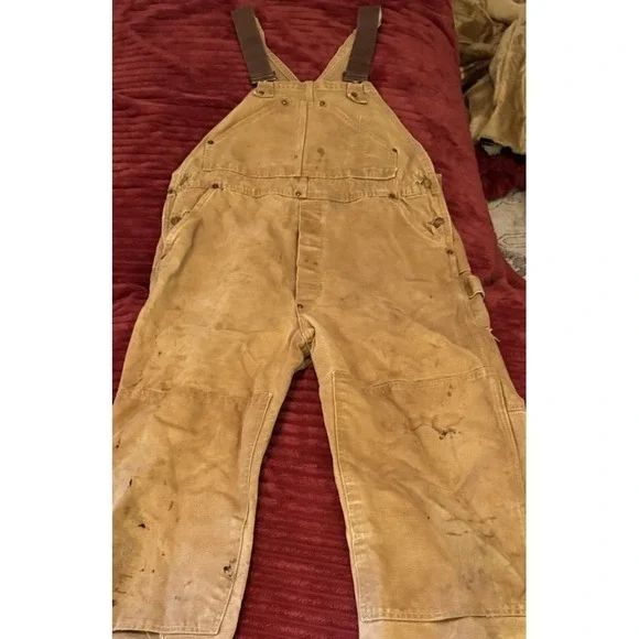 VINTAGE Carhartt Adult‎ Tan Overalls 60s Duck Double Knee Mens Union 40 X 30