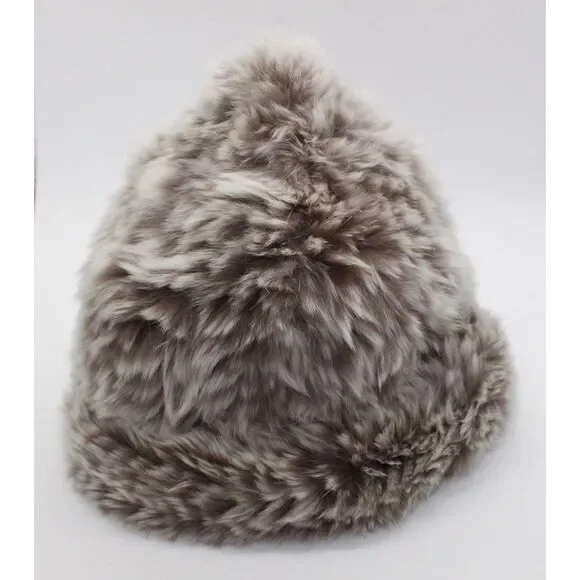 Scaasi Hat Beret Womens Medium Gray‎ Fur Fluffy Winter Accessory Chic Soft