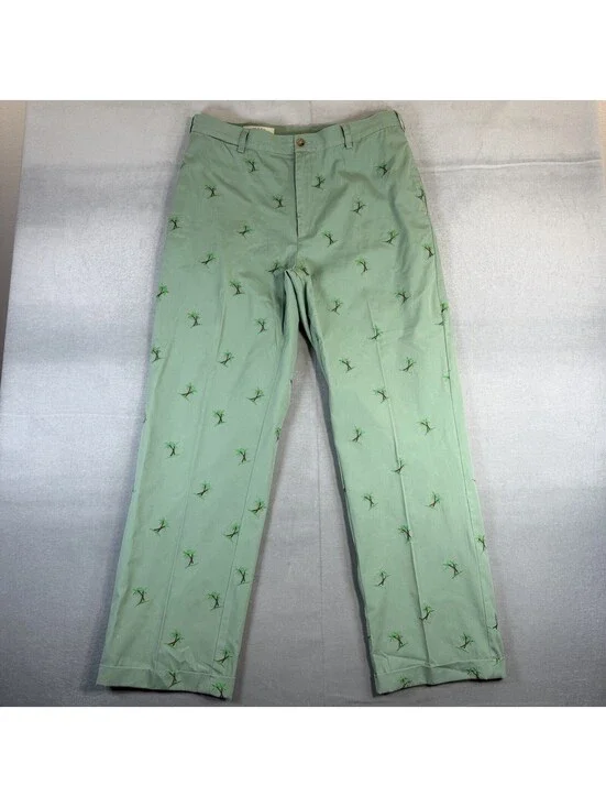 Vintage 90s Orvis Chino Pants Mens 35x32* Green Embroidered Palm Trees