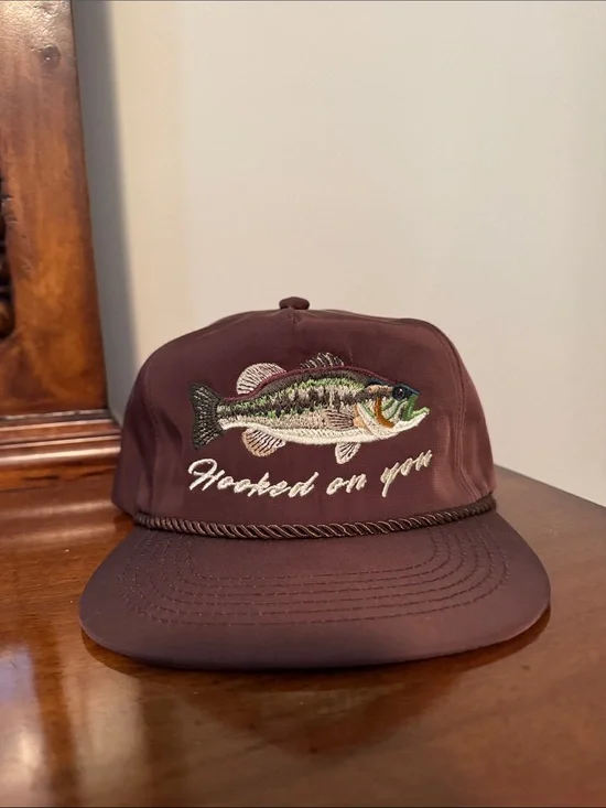 Brown 'Hooked on You' Embroidered Fish Cap