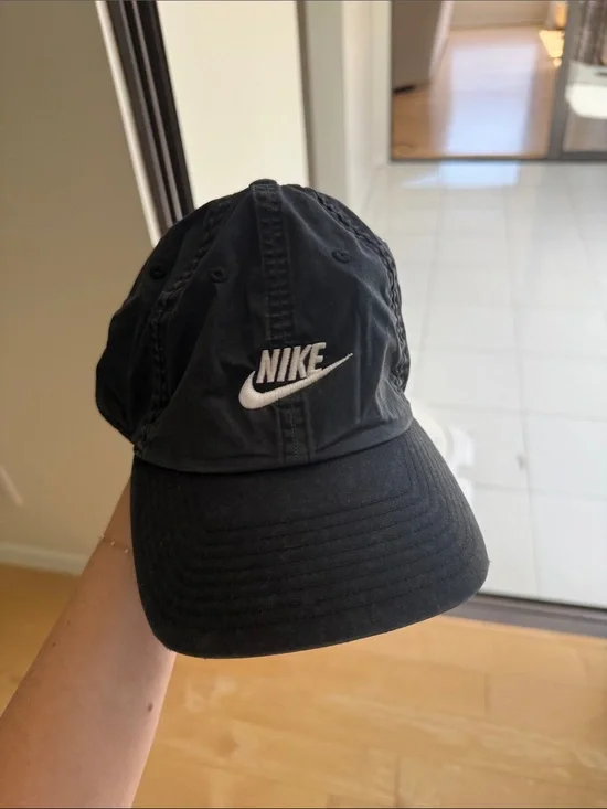 Nike Black Cap with White Swoosh Embroidery