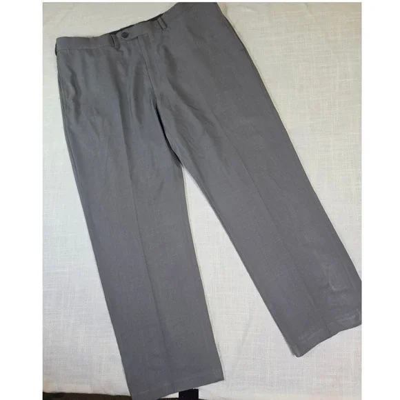 Haggar Classic Fit Eclo Stria Grey Dress Pants Mens 38x30 Flat Front Trousers