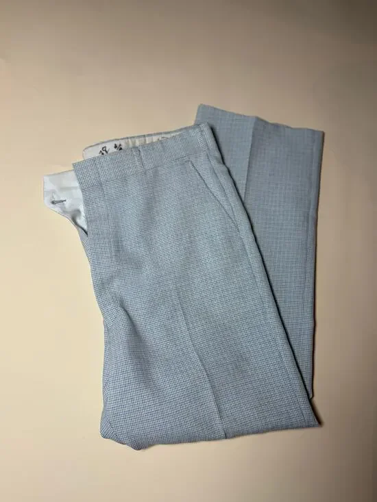 King Size Co Powder Blue Micro Check Straight Leg Dress Pants