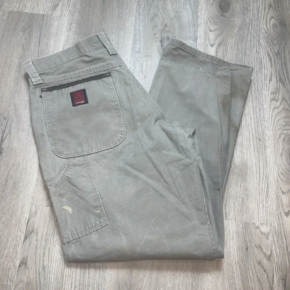 Wrangler RIGGS Workwear Carpenter Pants Mens 33x32 Green Utility Pockets Work