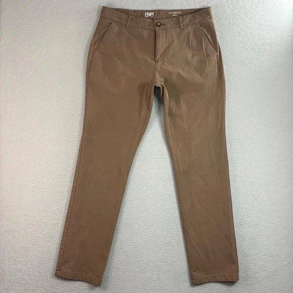 Mugsy Belmonts Chino Pants Men 35x32 Brown Khaki Stretch Straight Casual Jeans