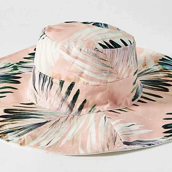 Anthropologie cotton pink soft printed palm hat one size new without tags