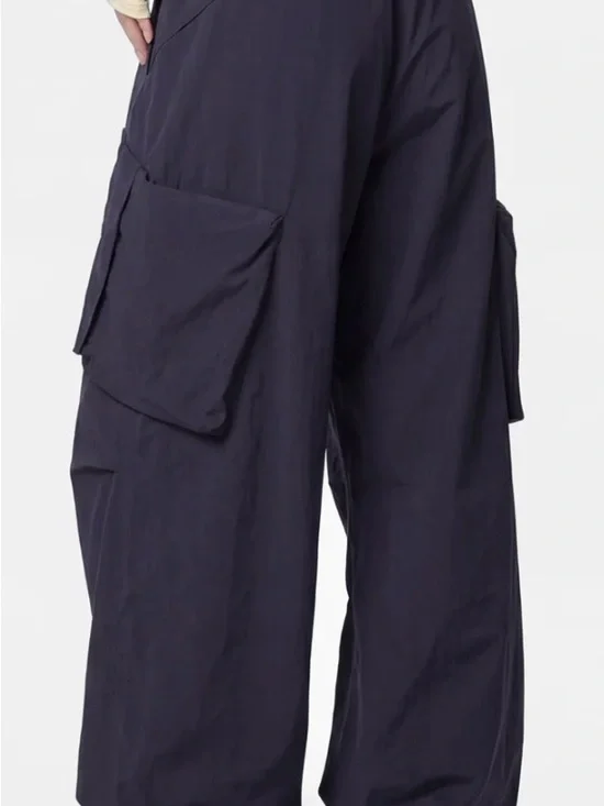 Gonggar Water Repellent Unisex Navy Cargo Pants with Drawstring Waist