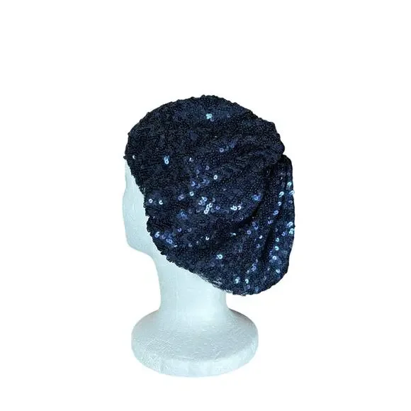 Womens Sequin Navy Blue Accessories- OSFM- Hat Beret- 2012- stretch band