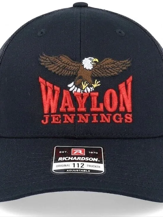 Retro Waylon Jennings Eagle Embroider Hat Richardson 112 Black Cap Outlaw Countr