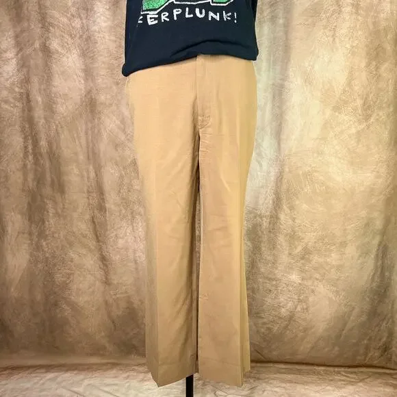 Vintage 70s Wool Pants Slacks Relaxed Khaki Tan Straight Leg Retro Academia