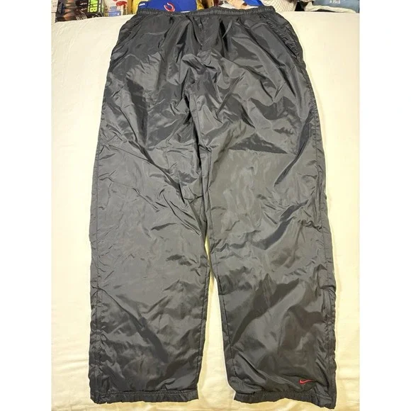VTG Nike Track Pants Men XXL Black Red Mini Swoosh Nylon Jersey Lined Y2K 2001