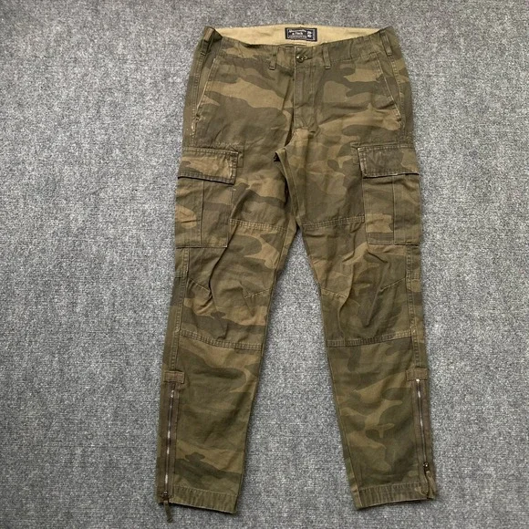Abercrombie Fitch Cargo Camouflage Pants Men 29x30 Khaki Tapered Outdoor Trail