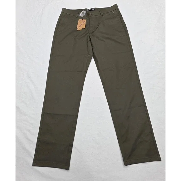 PJ Paul Jones Mens Olive Green Flat Front Straight Leg Trousers Size M New