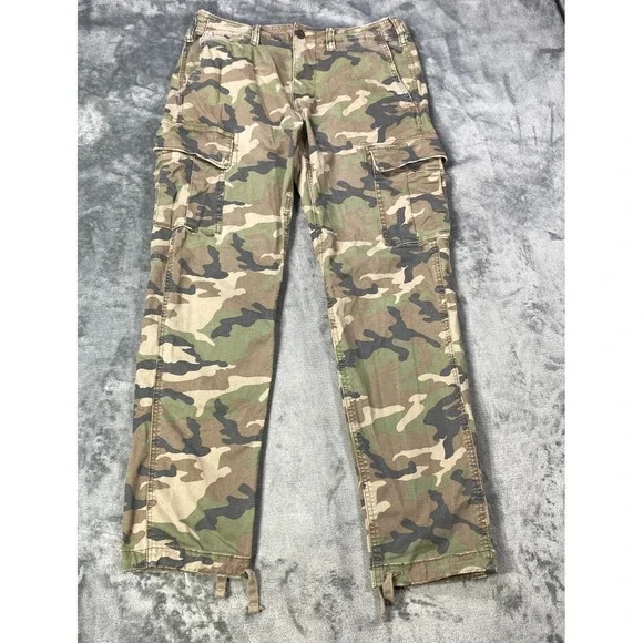 American Eagle Camo Cargo Pants Men's Fits 30x28 Drawstring Hem Utility Outdoor