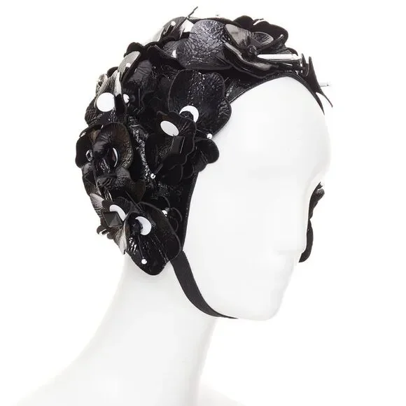 Miu Miu patent leather petals beaded retro swim cap hat
