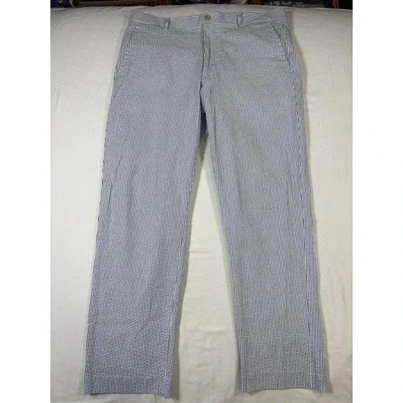 Britches Seersucker Striped Pants Size 34 x 30 Blue White Summer Preppy Trousers