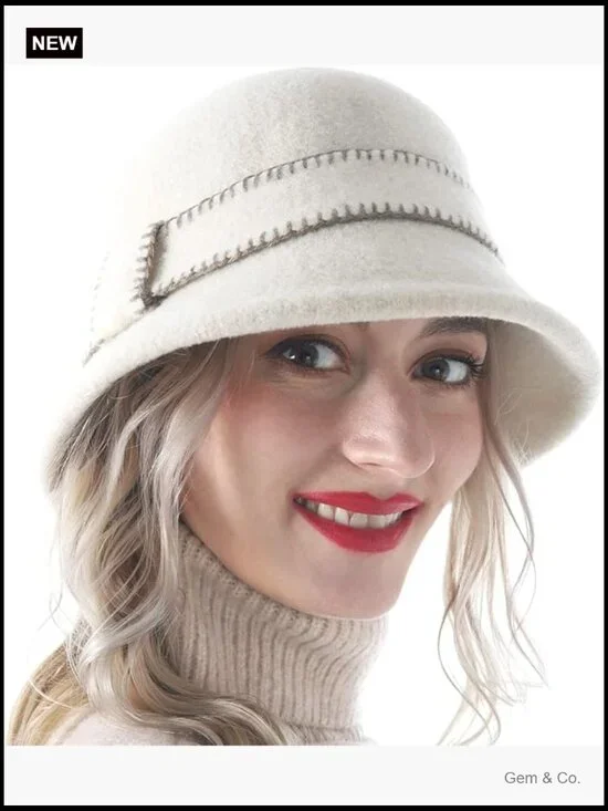 Elegant Winter Wool Bucket Hat 1920s Vintage Cloche Bowler