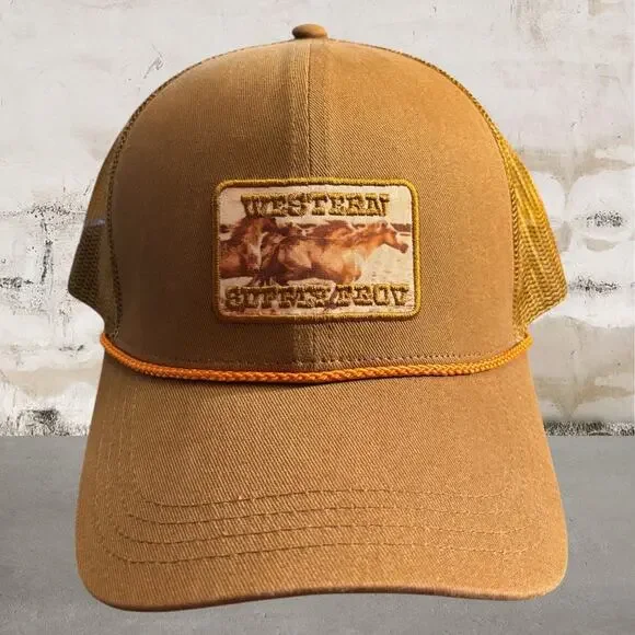 Capture Western Graphic Brown Trucker Hat with Orange Trim NWT