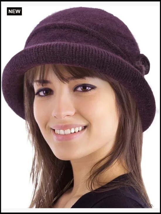 Knit Bucket Hat with Flower Detail Warm Winter Cloche Beanie
