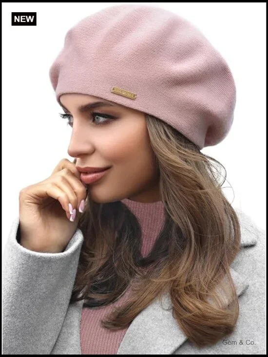 Lined Wool Angora Knit Beret - Cozy Winter French Paris Hat for Women