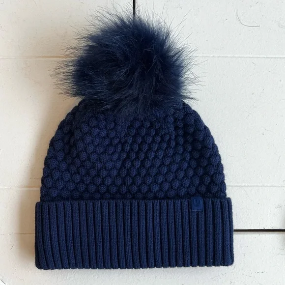 Lululemon Bubble Knit Pom Beanie True Navy Blue Wool Blend One Size Winter Cozy
