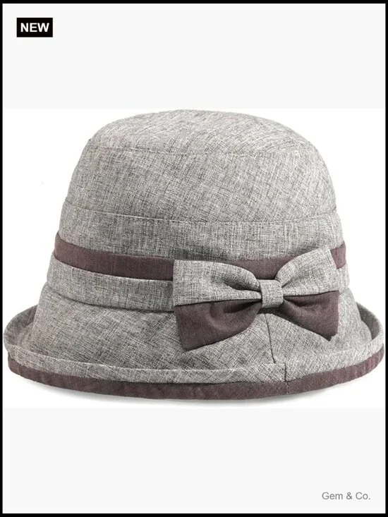 Cloche Bowler Hat Fedora Church Hat with Bow Adjustable Windproof