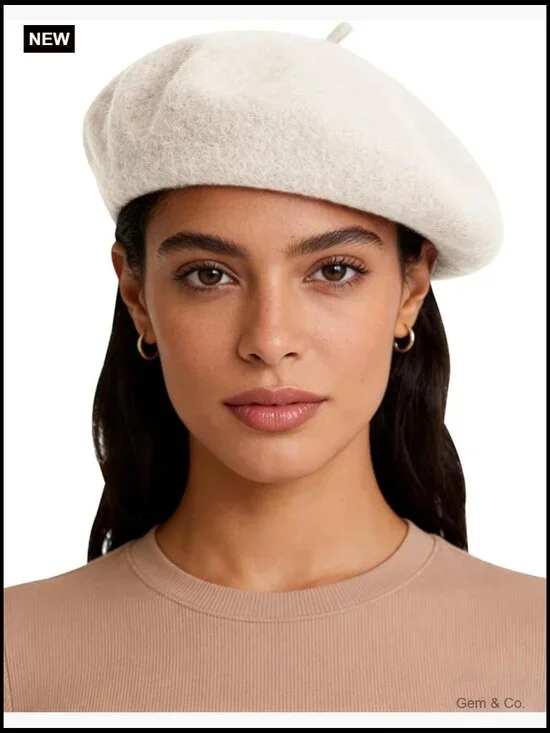 Wool Beret Hat Classic Winter Cap Solid Vintage French Style Pull-On One Size