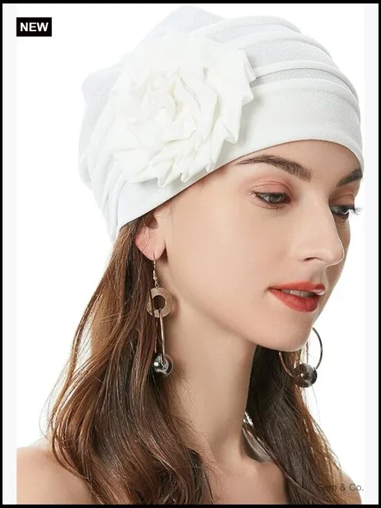 Elastic Stretch Beanie Hat with Flower Chemo Headwear Summer