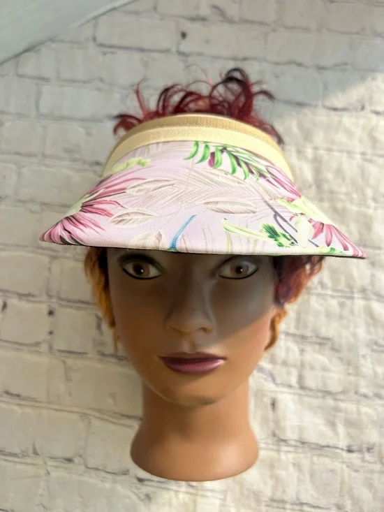 TROPICAL LEAF AND FLORAL SUN VISOR TAN/CREAM HEADBAND