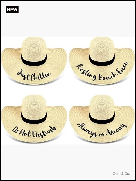 4 Pack Women Straw Sun Hats Embroidered Wide Brim Foldable Travel Summer