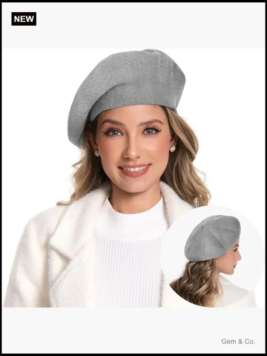 Double Layer Cashmere Blend Beret Hat, Knitted Beanie for Women